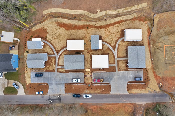 Aerial photo of site construction.