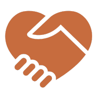 orange community icon of hands together forming a heart