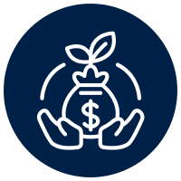 Icon of a person holding a plant with money on it representing wealth management