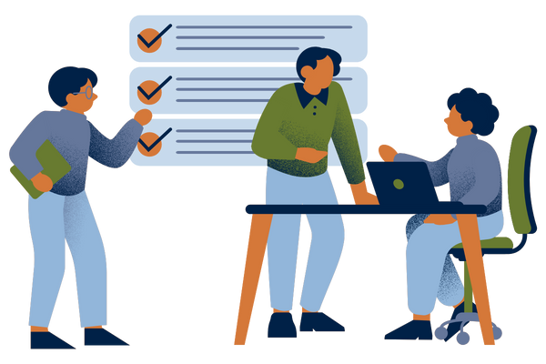 Illustration of Coworkers Meeting and Making Action Items Together