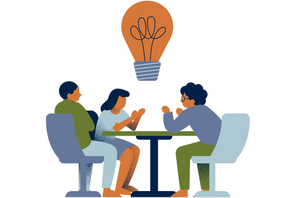 Illustration of Coworkers at a Table Discussing Ideas