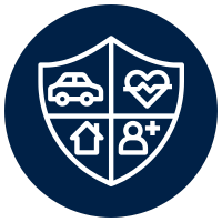 Icon of a shield representing car, life, home, and medical insurance