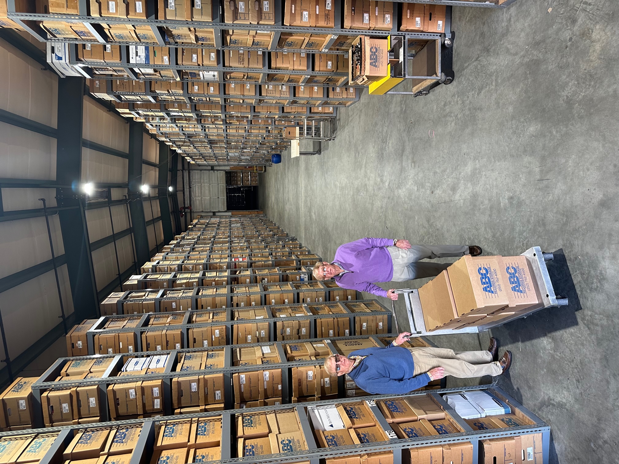 Twin brothers Ronald and Donald Taylor in the ABC moving and storage warehouse