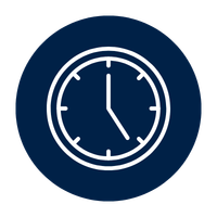 Blue circle with a clock in a white outline to symbolize the time remote deposit saves business owners.