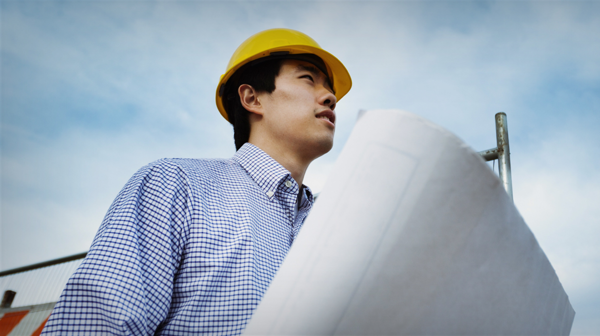 construction man looking up
