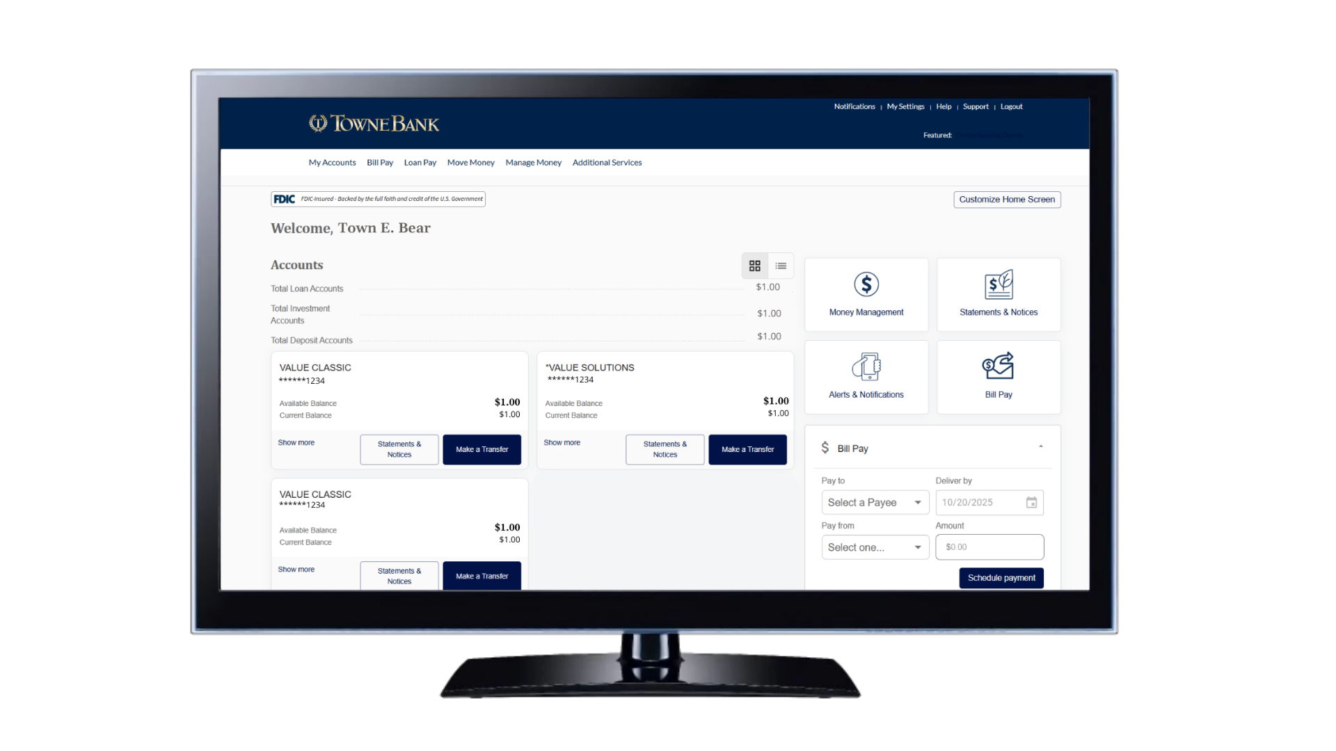 online banking homepage