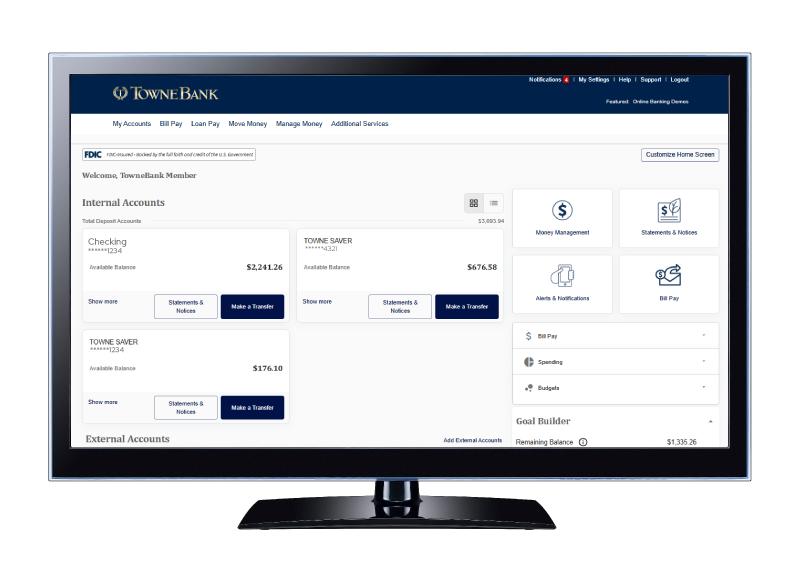 online banking desktop experience