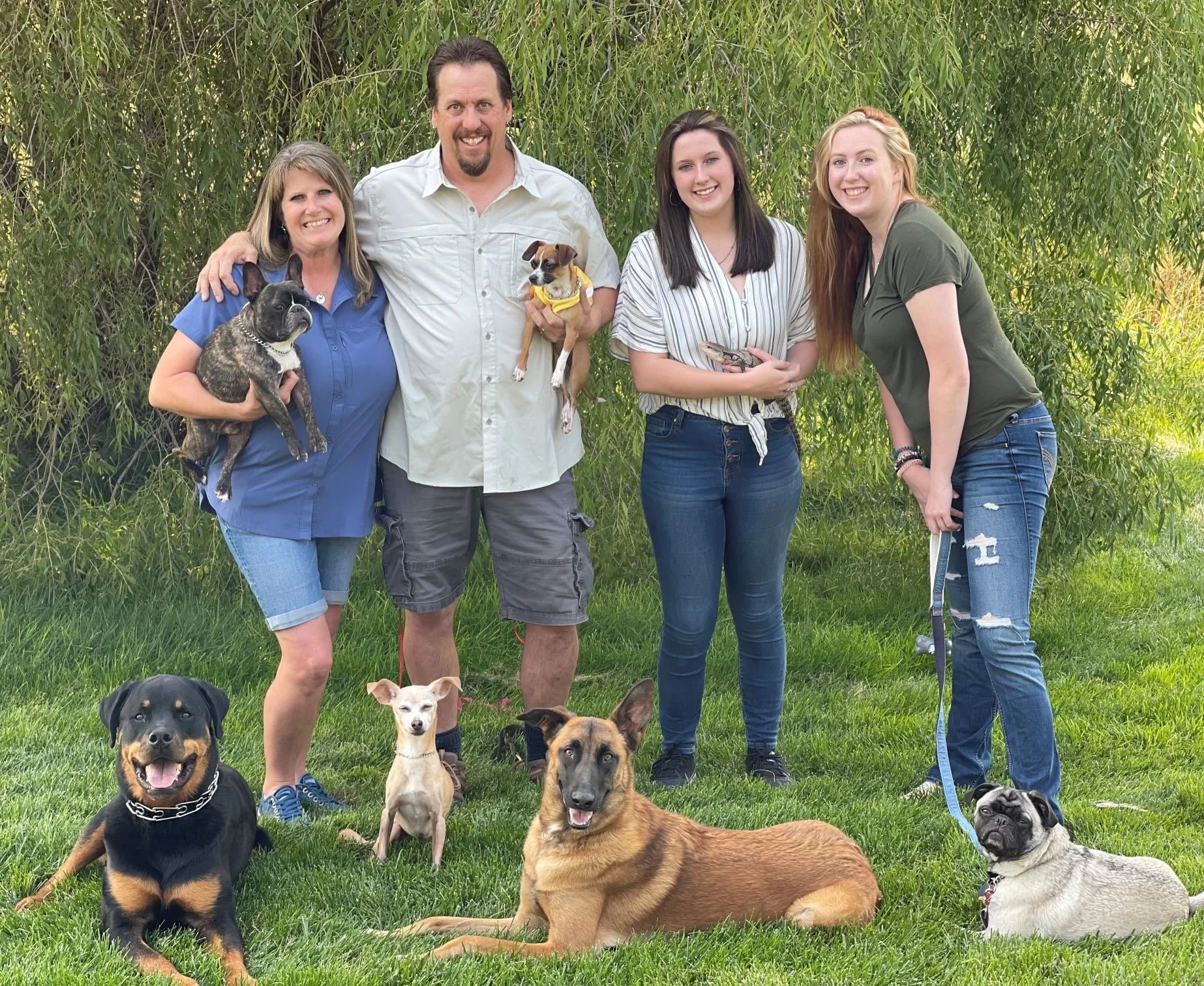 group photo of owners and pets