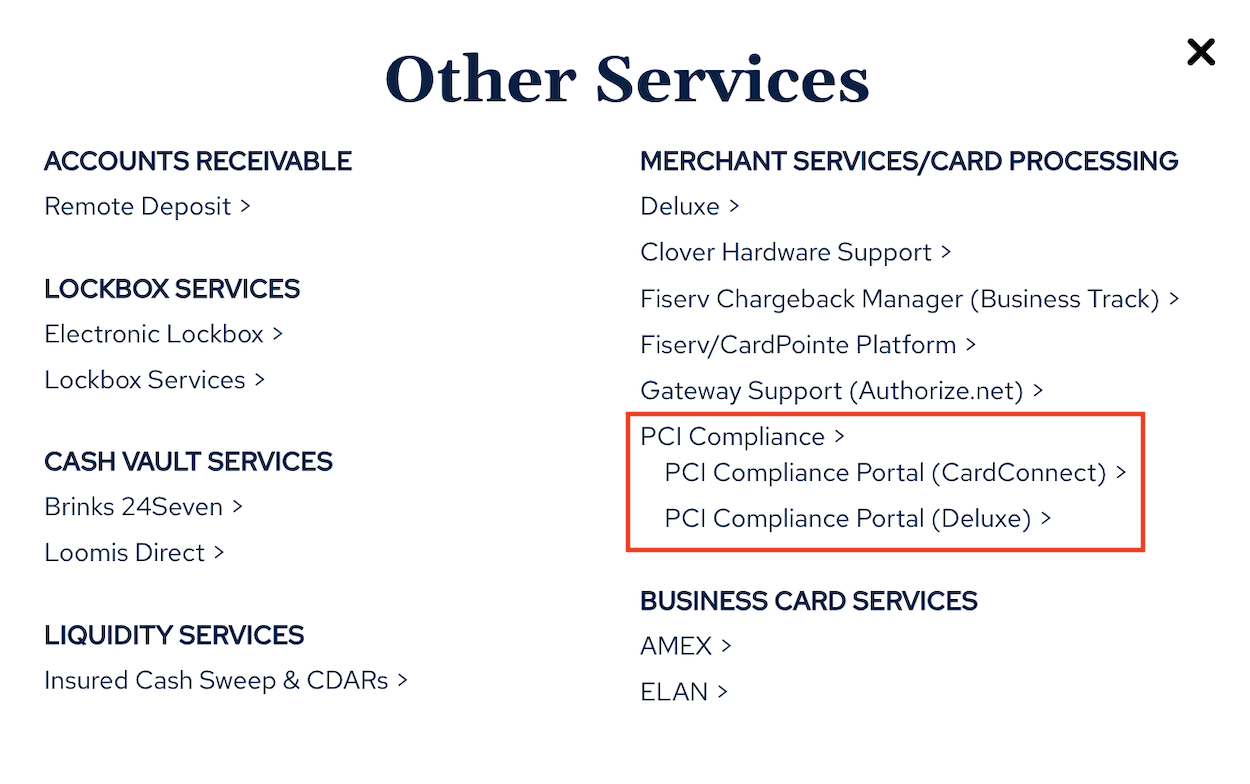 Screenshot of Login Options for PCI Compliance
